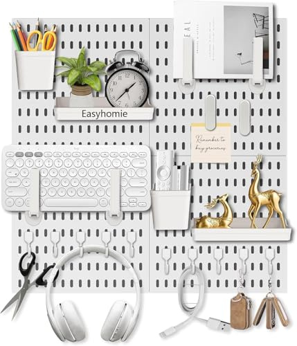 Easyhomie Stecktafel Set mit 4 Stecktafeln (30x30cm) + 20 Zubehör für Raumaufbewahrung, Organisation und Dekoration, Freie Kombination und Einfache Installation (Weiß)