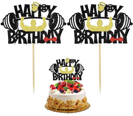 MEMOFYND 2 Pieces Of Fitness Weight Lifting Card Insert, Happy Birthday Cake Top Hat, Boy Fitness Theme Cake Plugin, Creative Personality Card Insert, Birthday Party Decoration