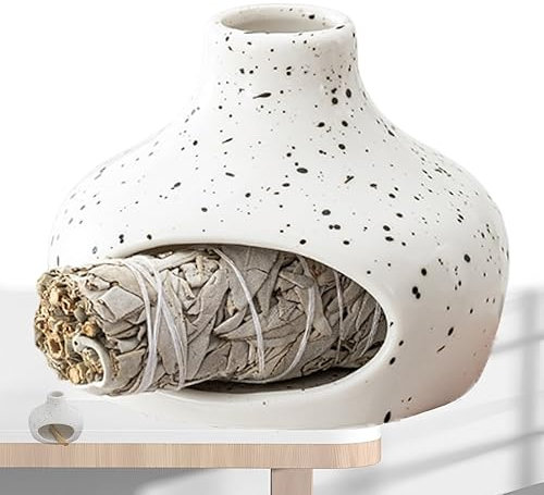 CHSG Ceramics Incense Burner Holder, Sage Holder for Burning, Coil Incense Cones, Smudge Bowl, Smudge Sticks, 4.7 * 1.4 * 3.1Inch Palo Santo Sticks, for Meditation Yoga Room(White)