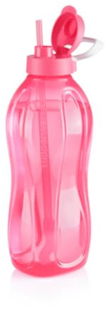 Genérico Bouteille d'eau avec paille, 2 litres, plastique rose, couvercle rabattable