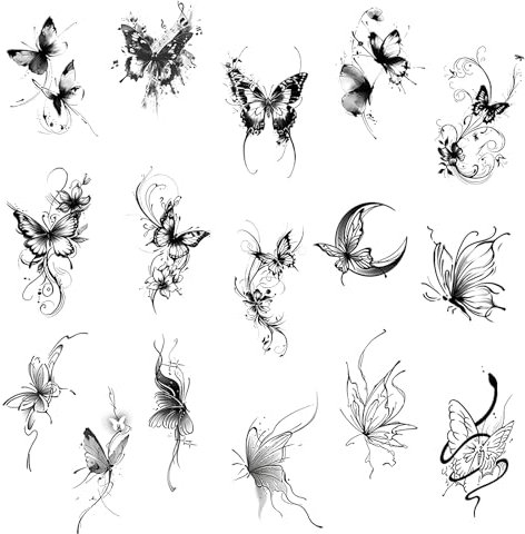 Schmetterling Temporäre Tattoo Aufkleber,16 Blätter 3D Schwarz Schmetterling Tattoos Wasserdicht Klebetattoos Schmetterling Körperkunst Aufkleber für Mädchen Karneva Geburtstag Party
