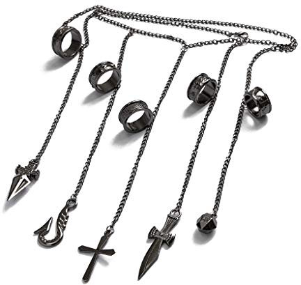 AIRHSKWI Cool Five Rapers Simple Kurapika Ketten Armband Fünf Finger Ringe Schmuck für Erwachsene, Stoff/Federn