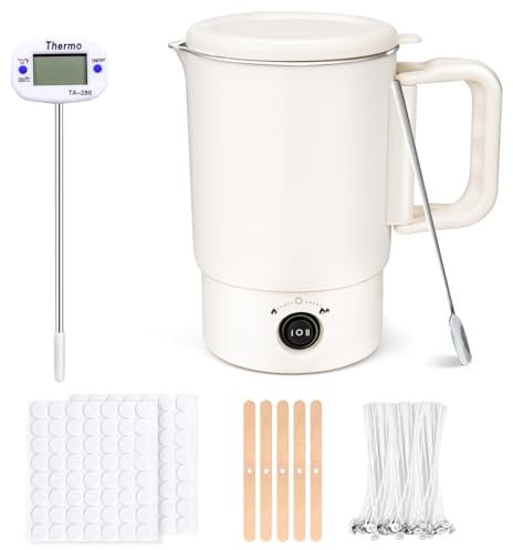Electric Wax Melting Pot, Non-Stick Wax Melter Kit with Spout & Lid, 800ML Wax Melter for Candle Making Soap Included Thermometer, Wicks, Wick Stickers, Centering Device, Stirring Spoon- UK Plug