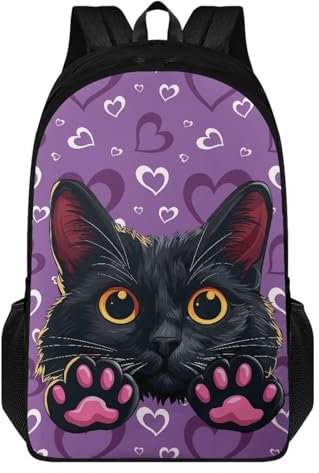 TSOVTHRID Sac à dos tendance avec fermeture éclair pour filles, Cœur de chat noir