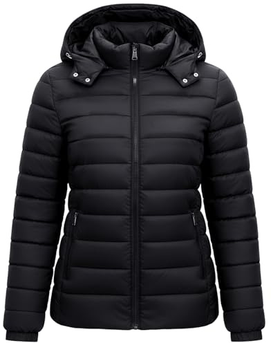 vittorio y Doudoune pour femme, 100 g, matelassée, veste coupe-vent pour femme, avec capuche amovible, 5501, Noir , XXL