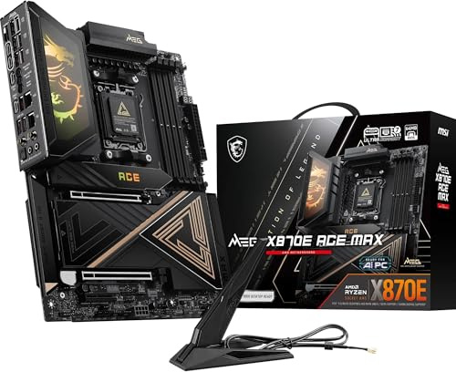 MSI MEG X870E ACE MAX Motherboard, ATX - Supports AMD Ryzen 9000/8000 / 7000 Processors, AM5-64MB BIOS ROM, 110A SPS VRM, DDR5 Memory (up to 8400+ MT/s OC), M.2 & PCIe 5.0, USB4, Wi-Fi 7, 10G LAN