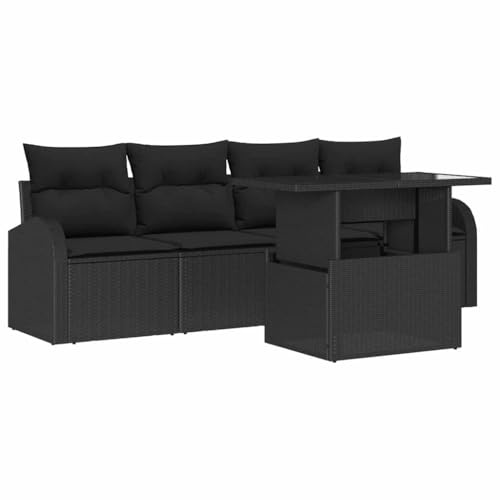 Mhdvray Garten-Sofa-Set Schwarz 234x177x85 cm, Poly-Rattan Ecksofa modular mit Tisch & Kissen, loungesofa Outdoor für Balkon Terrasse Garten