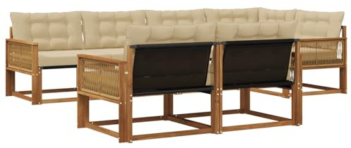 vidaXL Outdoor-Sofagarnitur mit Kissen 7 pcs Natur und Beige, Garten-Sofa, modernes Outdoor-Möbel, strapazierfähige Lounge, Sitzgruppe für Terrasse und Komfort
