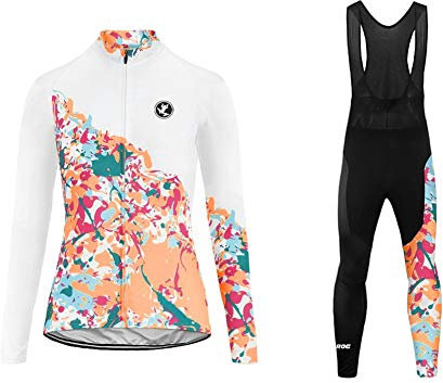 UGLY FROG Damen Radtrikot Set Fahrrad Trikot Langarm + Radhose mit Sitzpolster Fahrradbekleidung MTB Sportanzug Fleecefutter