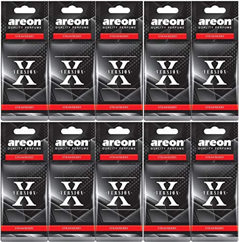Areon X Auto Lufterfrischer Erdbeere Duft Schwarz Anhänger Aufhänger Spiegel Autoduft Pappe 2D ( Strawberry Set Pack x 10 )