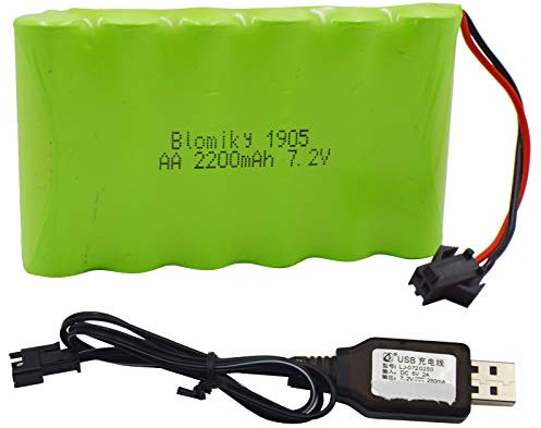 Blomiky 7.2V 2200mAh Ni-MH Rechargeable AA Battery Pack with SM-2P Black Plug and USB Charger Cable for Old Version 15 Channel 2.4G Huina 1550 550 RC Excavator 7.2V NiMH