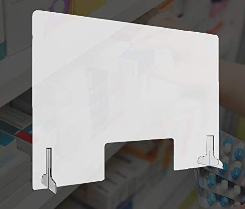 HORO.ES - Mampara de Protección de Metacrilato Transparente, 3MM de Grosor con Soporte, Ideal para Oficinas, Comercios y Mostradores (80 x 60CM)