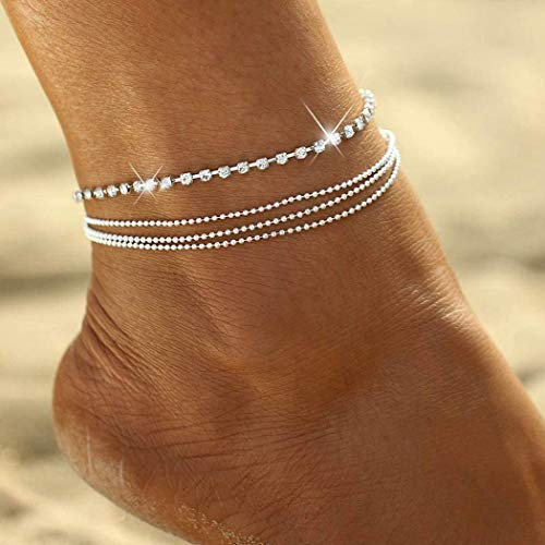 Zoestar Fußkettchen mit Kristallen, Boho-Stil, silberfarben, Strass, Fußschmuck für Damen und Mädchen