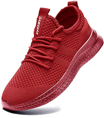 FUJEAK Herren Walkingschuhe Turnschuhe Fitnessstudio Sportschuhe Sneaker Running Tennis Schuhe Freizeit Straßenlaufschuhe Fashion Leichtgewichts Atmungsaktiv Schlüpfen Schuhe Rot 40 EU