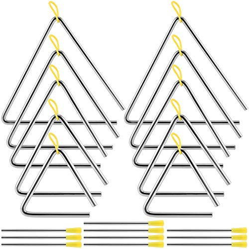 ZEONHAK 10 Pack Triangle Instrument, 4, 5, 6, 7, 8 inch Musical Triangle Percussion Instrument with Striker, Triangle Hand Percussion Instrument