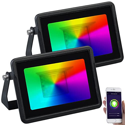 Luminea Home Control RGB Strahler: 2er-Set WLAN-RGB-CCT-Fluter, 1.500 lm, 20 W, IP65, mit Sprachsteuerung (WLAN LED-Strahler, LED-Fluter, Smart Outdoor Beleuchtung)