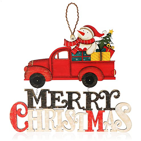 com-four® Hängedeko Weihnachten - Holz-Aufhänger mit Schneemann und Schriftzug - Türschild Christmas aus Holz - Hänger für Türen, Wände, Fenster (Auto)