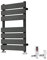 Warmehaus Minimalist Bathroom Flat Panel Heated Towel Rail Radiator Ladder Rad 650×500mm Anthracite Modern Central Heating Radiator Warmer with Angled TRV Thermostatic Radiator Valve Set