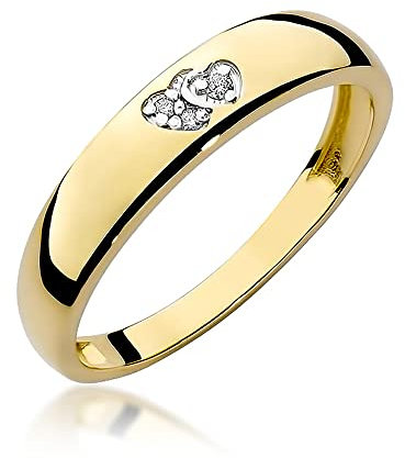 Damen-Goldring mit Herzen, verziert mit 0,02 Karat Diamanten | 14 Karat Gold (585) | Goldring mit Box | Goldring für Frauen (Gelbgold, 53 (16.8))