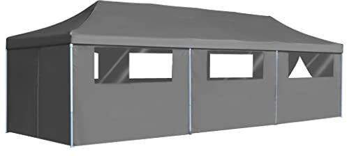 Kstyhome Faltzelt Partyzelt Pop-Up mit 8 Seitenwänden, Pavillon, Zeltgarage, Bierzelt, Weidezelt, Carport, Lagerzelt Winterfest, Garagenzelt, Gartenpavillon, 3x9 m Anthrazit