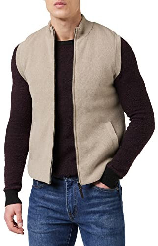 Hackett London Men's Knit Hybrid Gilet Cardigan Sweater, Taupe, XS