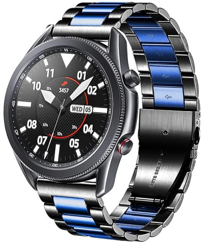 DEALELE Armband Kompatibel mit Samsung Gear S3 Frontier/Classic/Galaxy Watch 46mm / Galaxy 3 45mm, 22mm Edelstahl Metall Ersatz Armbänder für Huawei Watch 3/3 Pro / GT2 46mm, Schwarz/Blau