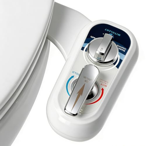 Bidet Attachment for Toilet UK Warm Water Left- Hot and Cold Self-Cleaning, Dual Nozzle, Non-Electric Bidet Attachment for Toilet Seat, Adjustable Water Pressure, Rear and Feminine Wash, Lever Control