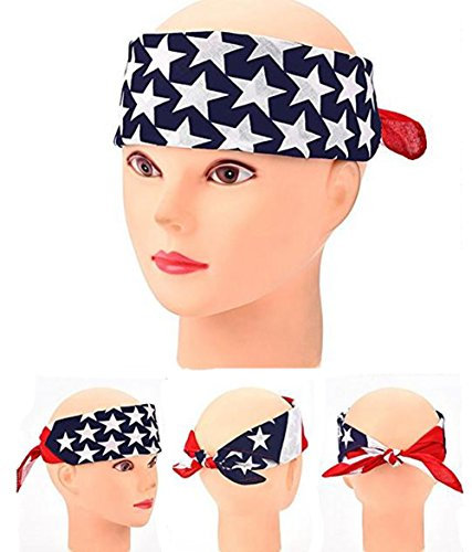 Ericotry 3PCS American Flag Stars Stripes Head Scarf Headbands Turban Twisted Head Wrap Fashion Workout Hairdressing Accessories Party Face Covering Headwear Mens Womens