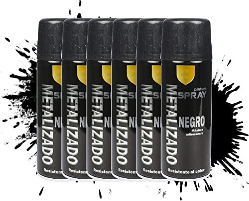Etrexonline Pintura Spray Multicolor Profesional 400ml Adecuado Metal Madera y Plástico - Color Negro Metalizado (Paquete de 6)