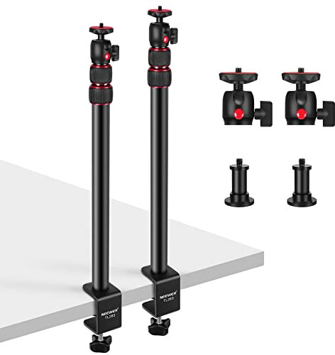 NEEWER 2PCS Extendable Camera Desk Mount with 1/4 Ball Head, 17”–40” Adjustable Table Light Stand with 1/4 Adapter and C Clamp for DSLR Camera, Ring Light, Live Stream, Vlog, Max Load: 6.6lb/3kg