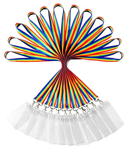 12er Pack Polyester Lanyards mit wasserdichten Ausweishaltern - Langlebige und Farbenfrohe Halsbänder für Ausweiskarten, Schlüssel und mehr (12er Pack, Vertikaler Regenbogen)