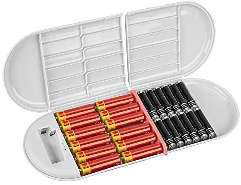 Linkidea Battery Storage Case Holder Box with Electric Quantity Detection, Portable Battery Organizer Storage Case, Battery Holder Organizer Storage Box for 12 AA, 12 AAA, Button (Grey)