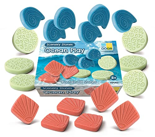 Yellow Door Scenery Stones: Ocean Play | Set of 18 Tactile Stones | Waves, Shells and Coral | Small World Pretend Play| Imaginative Play Kids Age 2 3 4 5| Outdoor Learning | Miniature Model Landscapes