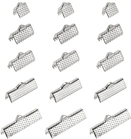 sourcing map 100Pcs Ribbon Crimp Clamp Ends, 8/10/13/20/25mm Bookmark Pinch Cord End Clasps for DIY Craft Making, Silver Tone (5 Sizes In1Set)