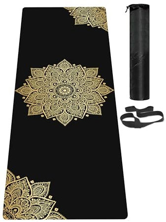 LaiEr Yogamatte, rutschfeste, umweltfreundliche Trainingsmatte mit Tragegurt, dicke Übungs- und Trainingsmatte für Yoga, Pilates und Fitness (183 cm x 61 cm x 6 mm) Black three flowers