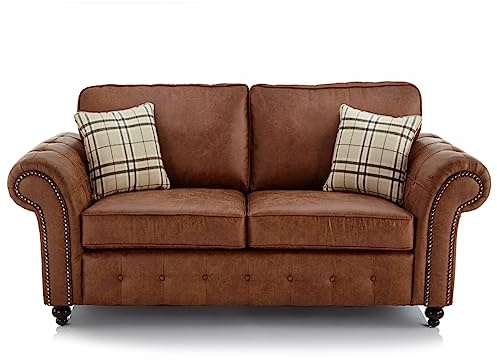 Furnishings For Less UK New Oakland 2 Seater Tan Brown, Chesterfield Vintage Countryside Design (2 seater, Tan)