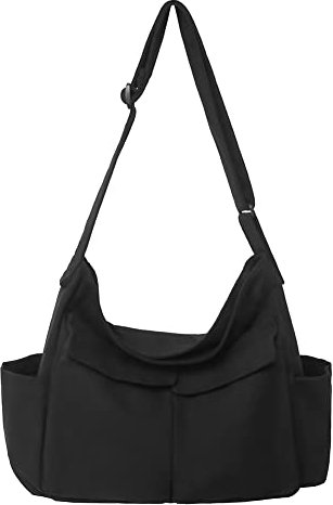PRAGARI Umhängetasche aus Segeltuch, Kuriertasche, niedliche Tasche mit Nadeln und Anhänger, für Damen und Mädchen, lässige Schultasche, ästhetische Schultasche, Schwarz-2, Lässig, Reisen, Wandern,