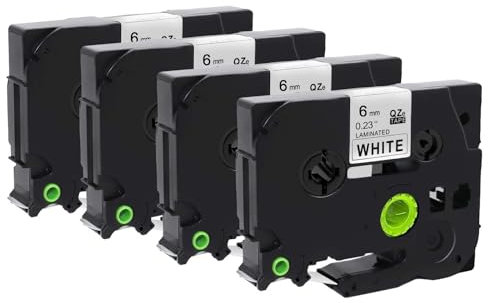 Molabel 4er-Pack TZe-211 Schwarz auf Weiß – kompatibles Band für Brother-Geräte, geeignet für Brother PT-H100LB, PT-H105, PT-H107B, PT-H110, PT-E110VP, PT-H200, PT-D210VP, PT-P300BT, PT-D400