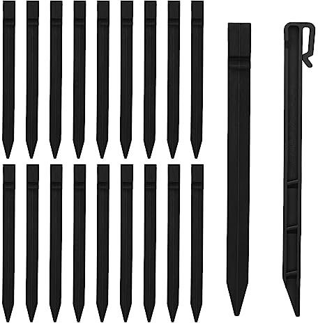JYCRA Lot de 20 piquets de bordure de paysage en plastique de 25,4 cm - Piquets d'ancrage pour paysage de jardin (noir)
