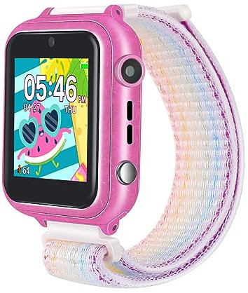 Retysaz Smartwatch Kinder, Spiele, Telefon für Mädchen und Jungen (Rosa-A1)