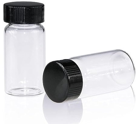 ALWSCI 100 Stücke 20 mL Probe Klarglas Fläschchen Probenahme Flaschen 24 mm Schwarz geschlossen Top PP Cap, Probe Container Labor Fläschchen 27.5x57 mm