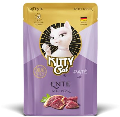KITTY Cat Paté Ente, 6 x 85 g, Nassfutter für Katzen, getreidefreies Katzenfutter mit Taurin, Lachsöl und Grünlippmuschel, Alleinfuttermittel mit hohem Fleischanteil, Made in Germany