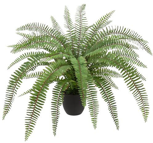 Oairse Helecho artificial grande en maceta para exteriores e interiores, helecho Boston sintético realista en maceta negra para jardín, patio, hogar, granja, alféizar de ventana, decoración de oficina