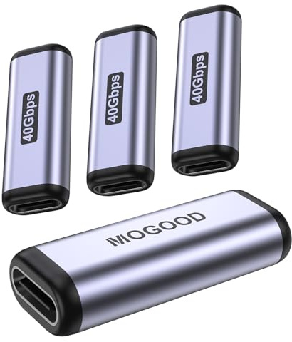 MOGOOD Accoppiatore USBC Femmina-Femmina Argento 4Pz 40Gbps PD100W Video 8K | Accoppiatore USB-C argento 4 pezzi, estende cavi Tipo C flessibilmente, corpo alluminio robusto, compatibile con Switch, iPad