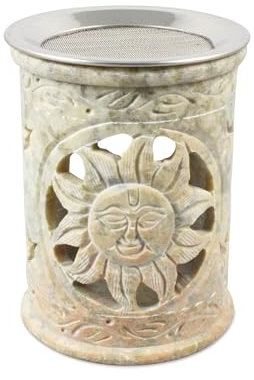 NKlaus Rauchgefäß mit Sieb aus Speckstein 10 x 7,5 cm Teelicht Stövchen für Weihrauch Harze Räucherwerke 15715