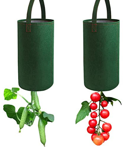 Wnvivi 2Pcs Upside Down Tomato Planter,Felt Hanging Tomato Grow Bag,Hanging Strawberry Planter Bags,Plant Grow Bags for Growing Strawberry Vegetable Flowers(Green)
