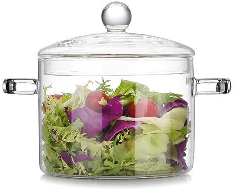 AnaTI Glastopf Kochtopf, 1400ML Suppentopf mit Deckel zum Kochen, Hochtemperaturbeständiger Transparenter Glaspfanne mit Doppelgriff Glassuppentopf für Gemüse Suppe Nudel, BLG-001