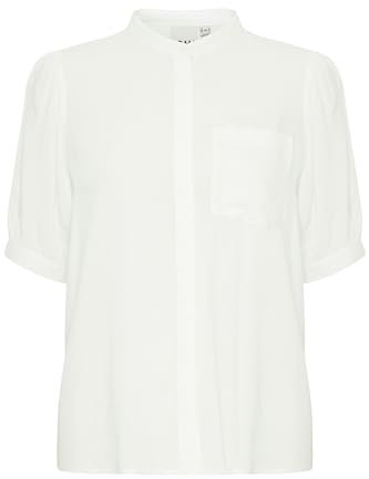 ICHI IHMAIN SH3 Damen Bluseshirt Kurzarmbluse Bluse ungefüttert V-Ausschnitt 100% Viskose (LENZING(TM) ECOVERO(TM)) Regular fit, Größe:40, Farbe:Cloud Dancer (114201)