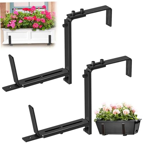 Soportes para jardineras, Soportes para jardineras, 2 Piezas, Soporte Ajustable Resistente, Soportes para jardineras de Metal sólido para barandilla, Pared, balcón, jardín