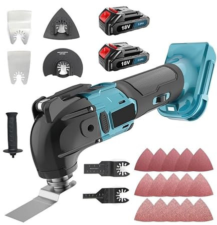 Oszillations werkzeug Ersatz für Makita DTM51Z, mit 2pcs 3000mah Batterie, 6 Variable Drehzahlen, 22000OPM, 4° Oszillationswinkel, Bürstenlos Multifunktions werkzeug zum Schneiden von Holz, Schaben